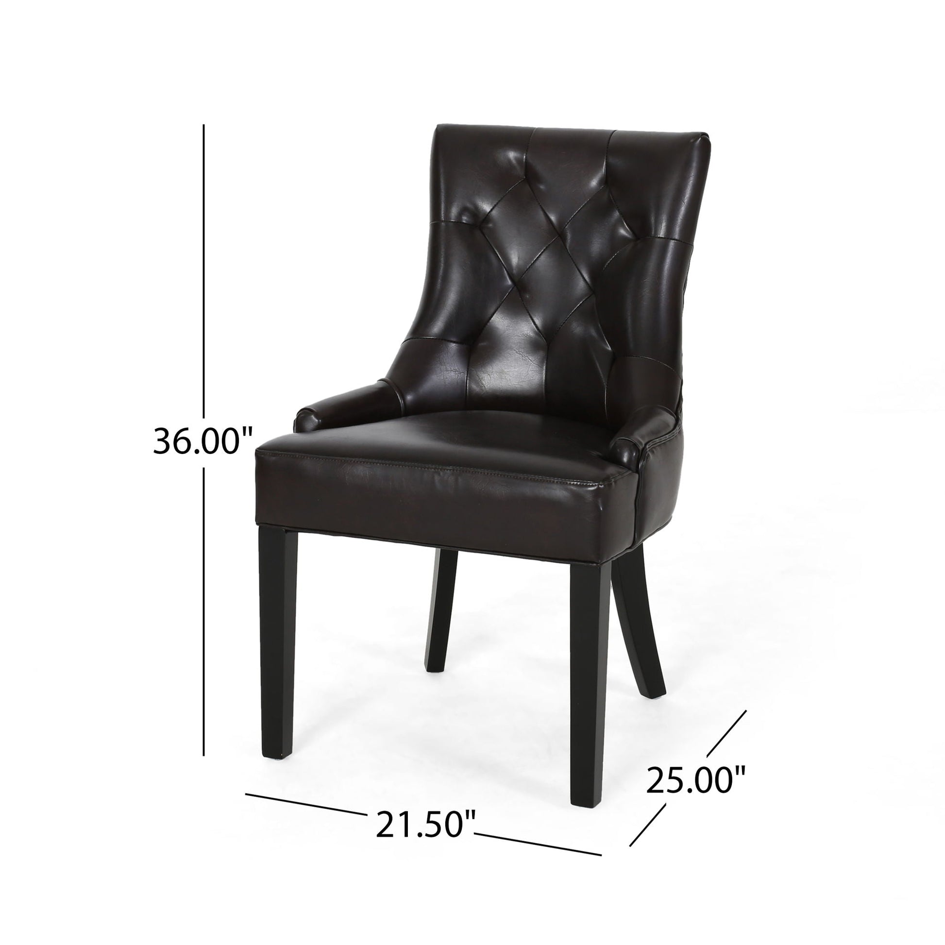 Contemporary Cheney Dining Chair Set with tufted dark brown leather on Tampa Home & Garden Store