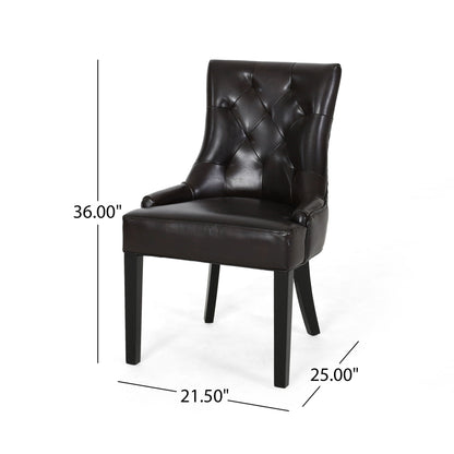 Contemporary Cheney Dining Chair Set with tufted dark brown leather on Tampa Home & Garden Store