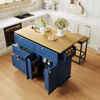 Farmhouse Kitchen Island With Drop Leaf and Seats