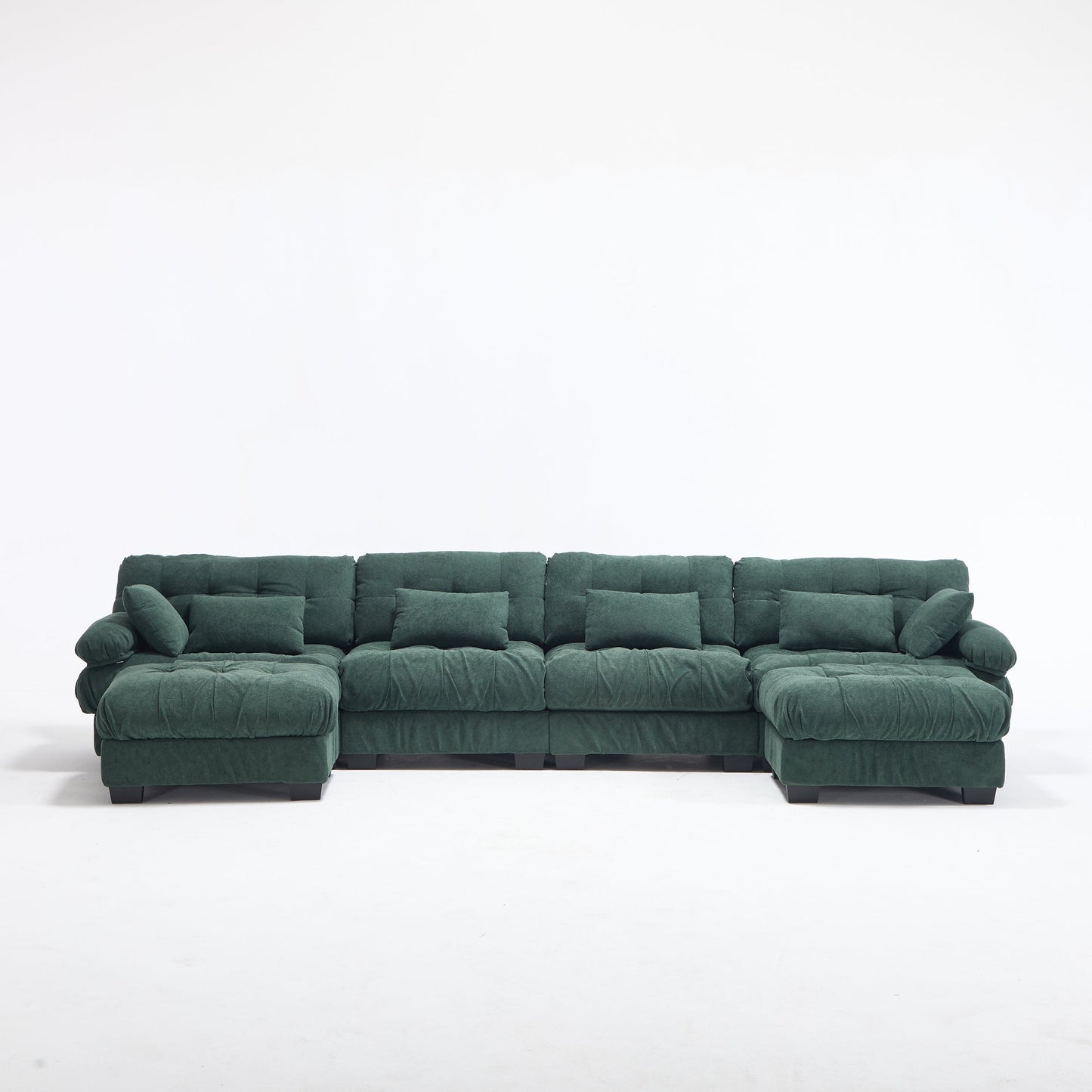 U shaped modular sectional sofa in green plush fabric with tufted cushions HouseOfZazla on Tampa Home & Garden Store