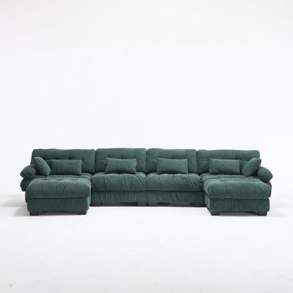 U shaped modular sectional sofa in green plush fabric with tufted cushions HouseOfZazla on Tampa Home & Garden Store