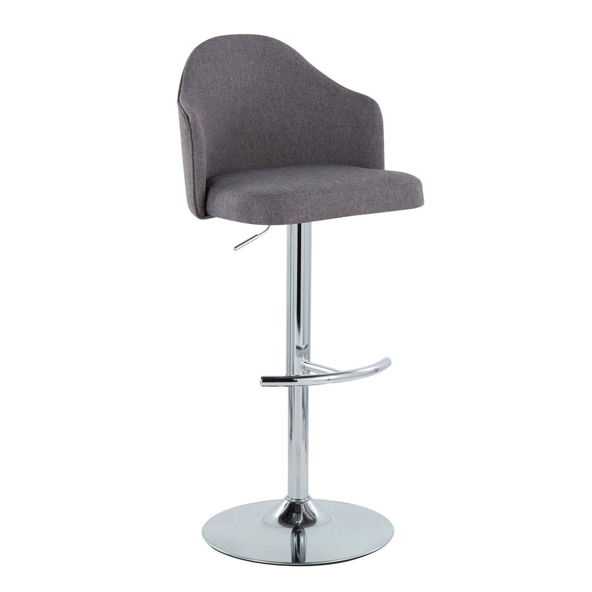 Contemporary adjustable barstool with swivel, gray fabric, chrome base, HouseOfZazla on Tampa Home & Garden Store