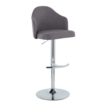 Contemporary adjustable barstool with swivel, gray fabric, chrome base, HouseOfZazla on Tampa Home & Garden Store