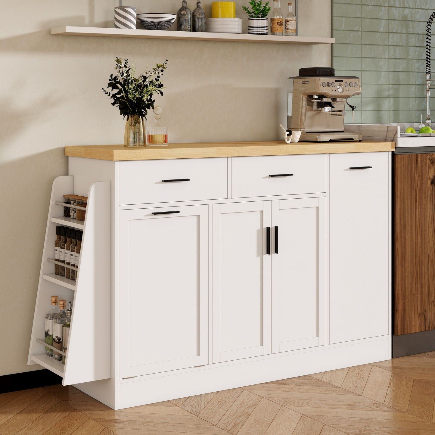 Kitchen Sideboard and Cabinet with Spice Rack