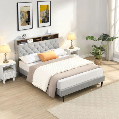 Modern Upholstered Platform Bed Frame With USB Ports