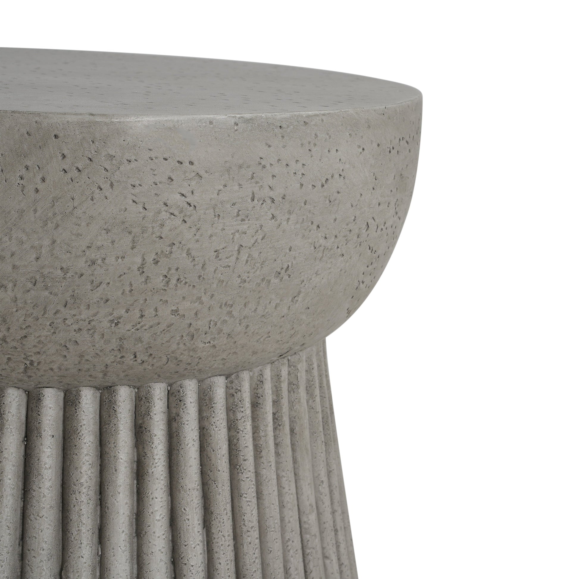 Outdoor Lightweight Concrete Side Table by HouseOfZazla, gray round table with ribbed base on Tampa Home & Garden Store