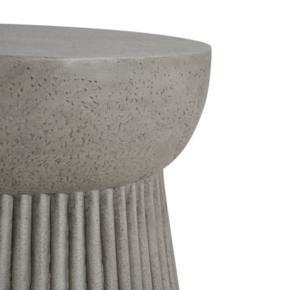 Outdoor Lightweight Concrete Side Table by HouseOfZazla, gray round table with ribbed base on Tampa Home & Garden Store