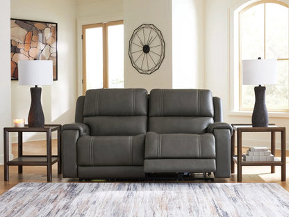 5Z Pittson Power Reclining Sectional in dark gray leather in a modern living room on Tampa Home & Garden Store
