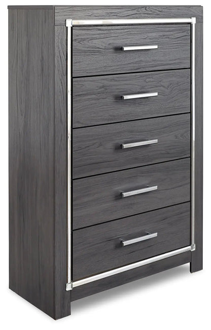 Lodonna dresser in dark gray wood with chrome bar pulls on Tampa Home & Garden Store
