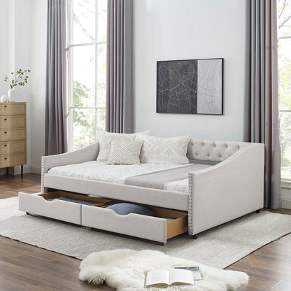 Upholstered Tufted Daybed and Storage Drawers