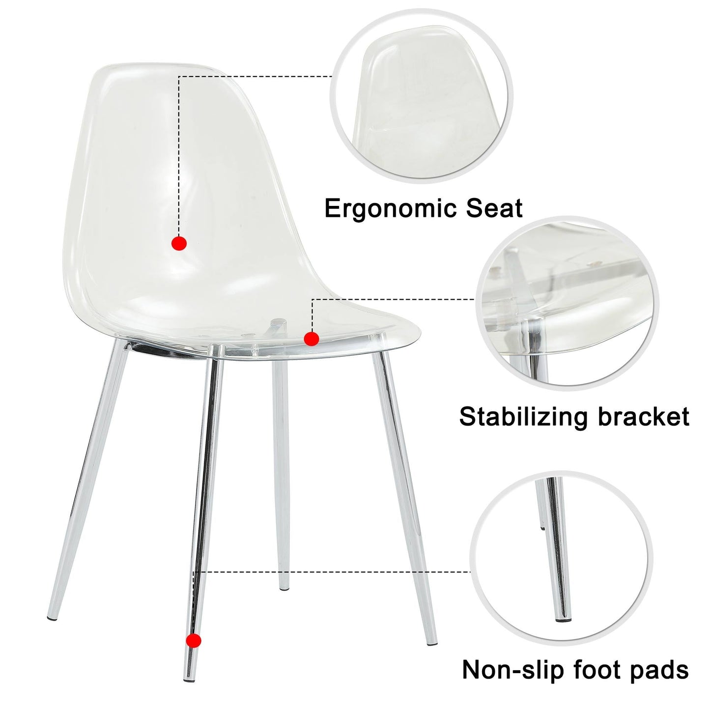 Modern minimalist transparent dining chair with clear seat and chrome legs, 6-piece set on Tampa Home & Garden Store