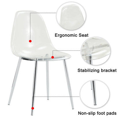 Modern minimalist transparent dining chair with clear seat and chrome legs, 6-piece set on Tampa Home & Garden Store