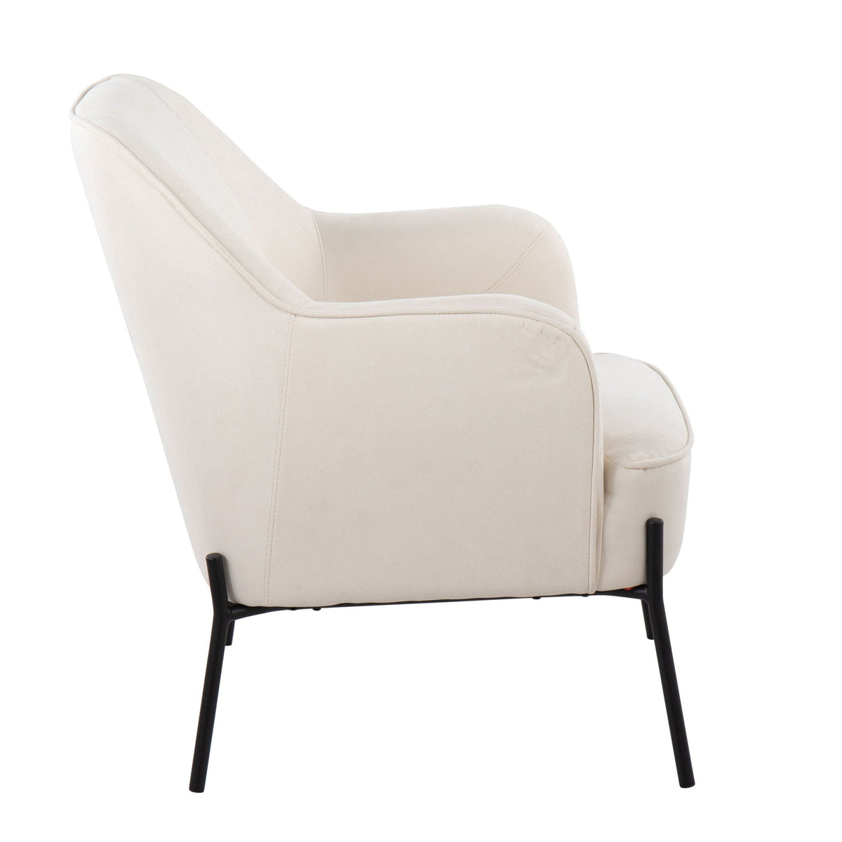 Contemporary beige accent chair with cushioned seat and curved back, black legs on Tampa Home & Garden Store