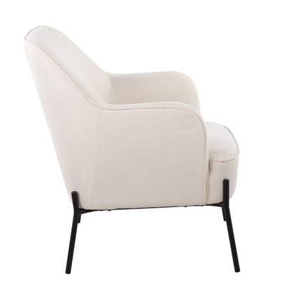 Contemporary beige accent chair with cushioned seat and curved back, black legs on Tampa Home & Garden Store