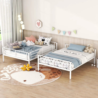 Steel Construction Bunk Bed in white metal frame with twin mattresses and pastel bedding on Tampa Home & Garden Store
