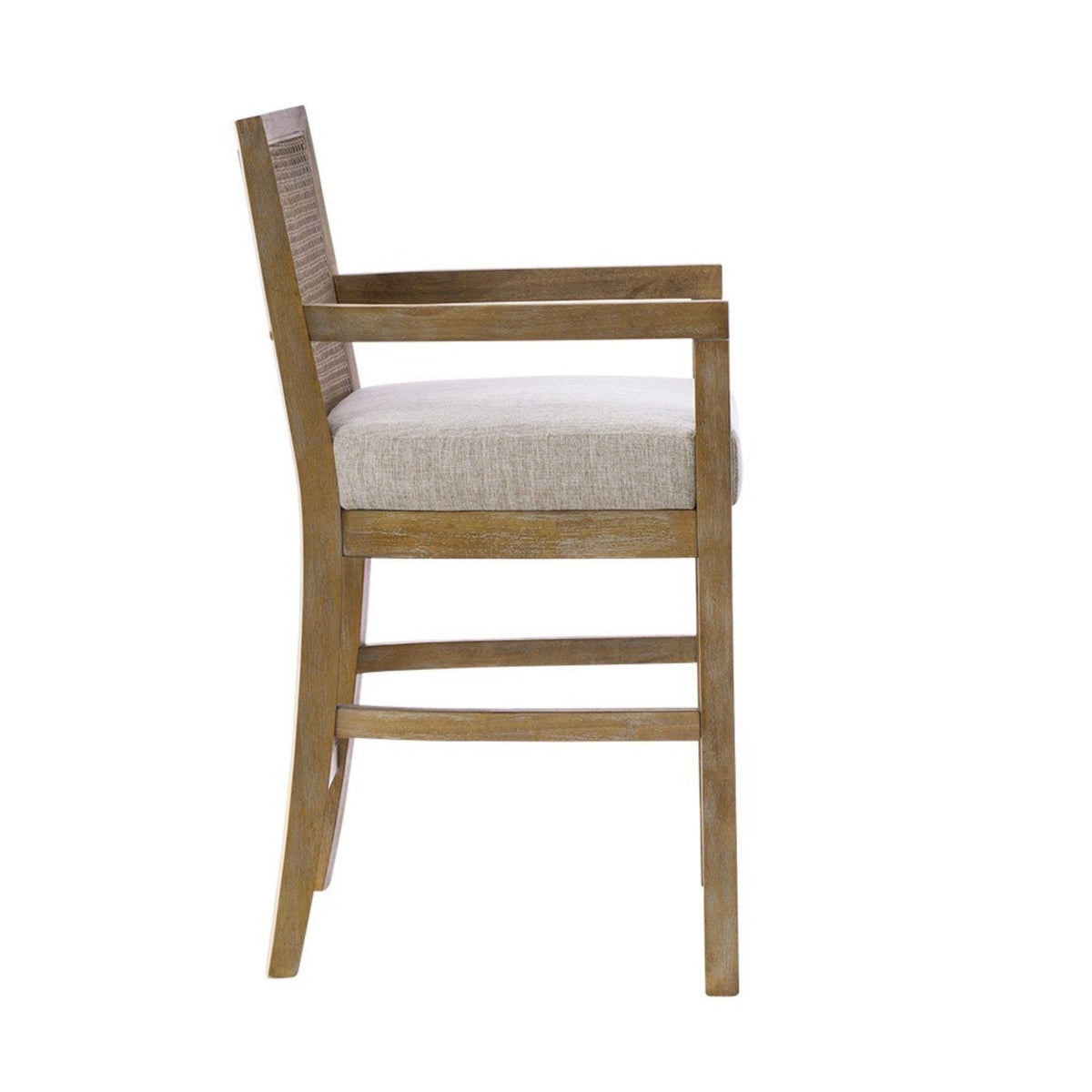 Cane Back Counter Stool with Upholstered Cream Seat, natural wood frame, 24–27 in on Tampa Home & Garden Store
