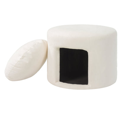 Beige pet-friendly ottoman with removable cushion and hidden nook by HouseOfZazla on Tampa Home & Garden Store
