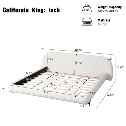 Plush Boucle King Bed Frame with Thick Headboard