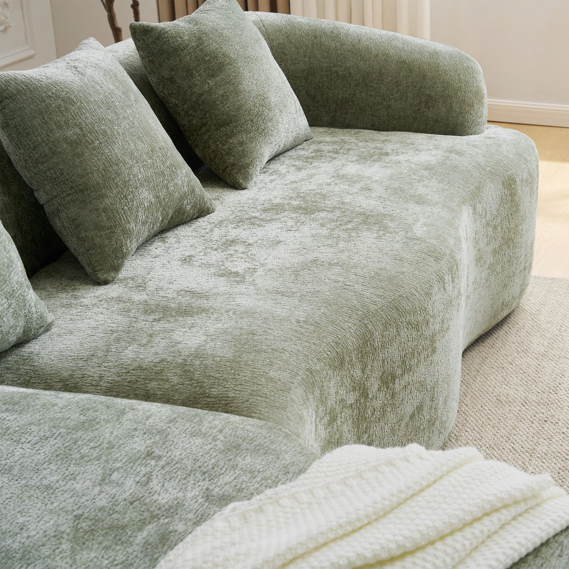 Modular L-Shape Sectional Sofa With Curved Chaise in sage upholstery by HouseOfZazla on Tampa Home & Garden Store
