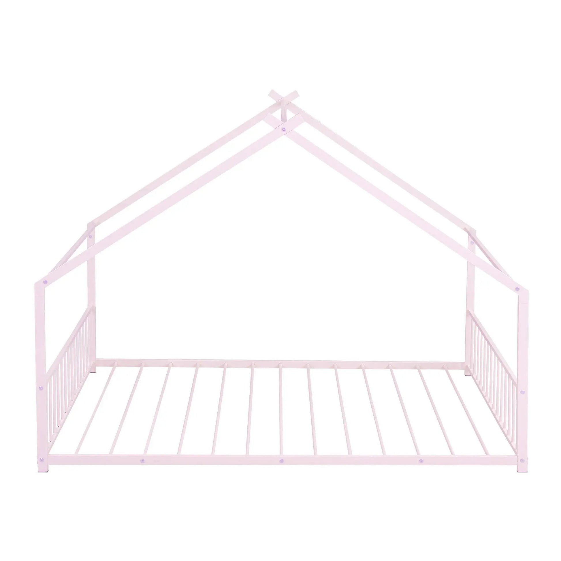 Metal House Bed frame in pale pink with canopy rails on Tampa Home & Garden Store