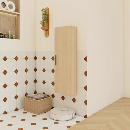 Tall floating bathroom cabinet light oak, wall-mounted single-door storage by Unique Piece on Tampa Home & Garden Store