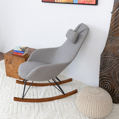 Chloe mid-century modern rocker chair gray fabric with wooden rockers by HouseOfZazla on Tampa Home & Garden Store
