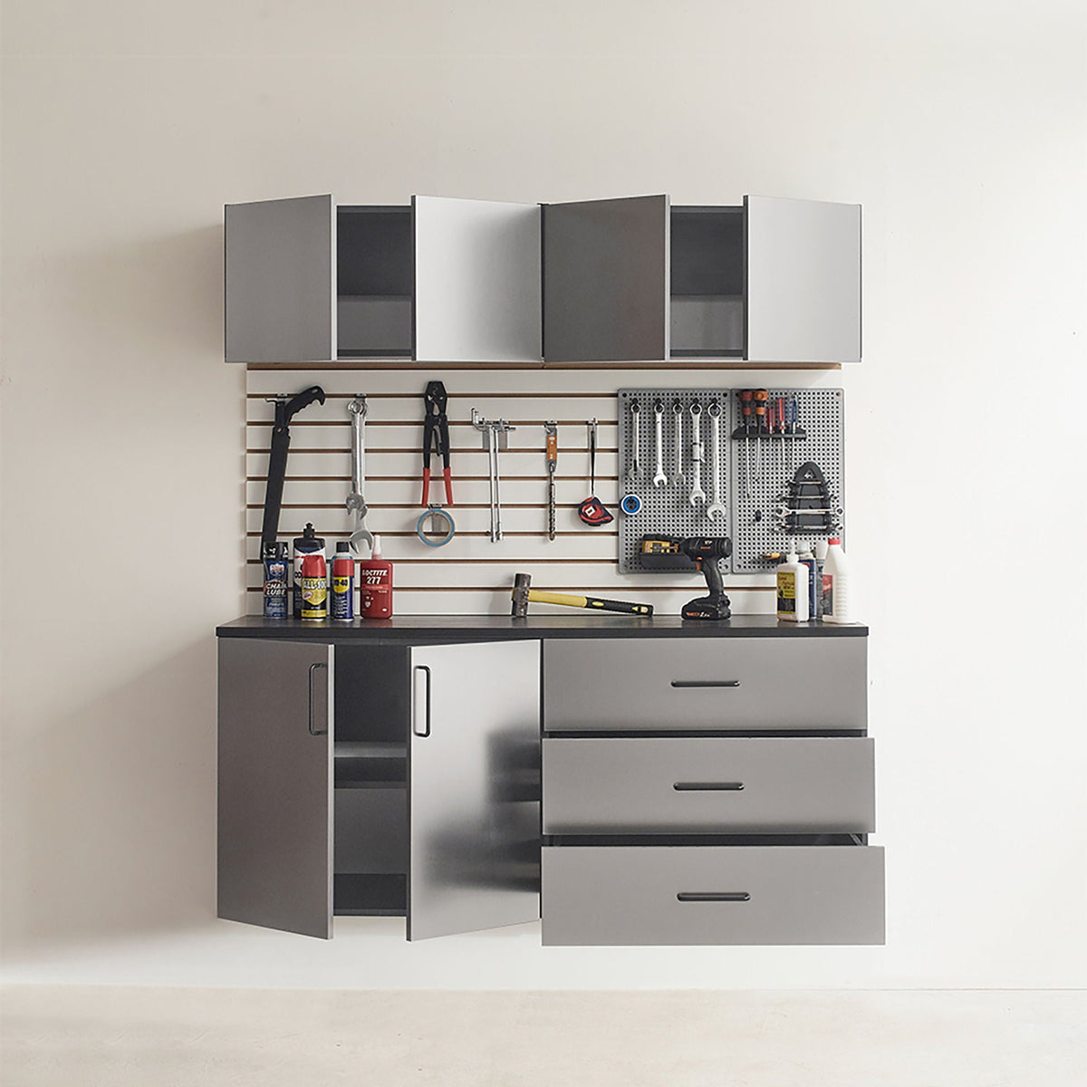 Garage storage cabinet set with soft-close drawers in metallic gray by HouseOfZazla on Tampa Home & Garden Store