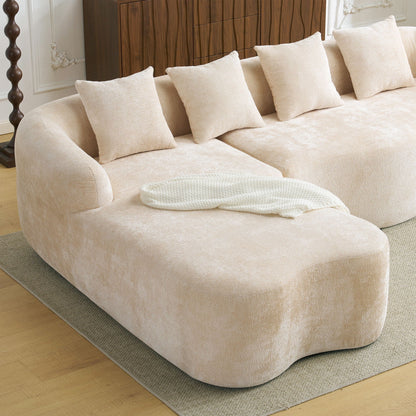 Modular L-Shape Sectional Sofa With Curved Chaise beige boucle fabric, plush cushions on Tampa Home & Garden Store