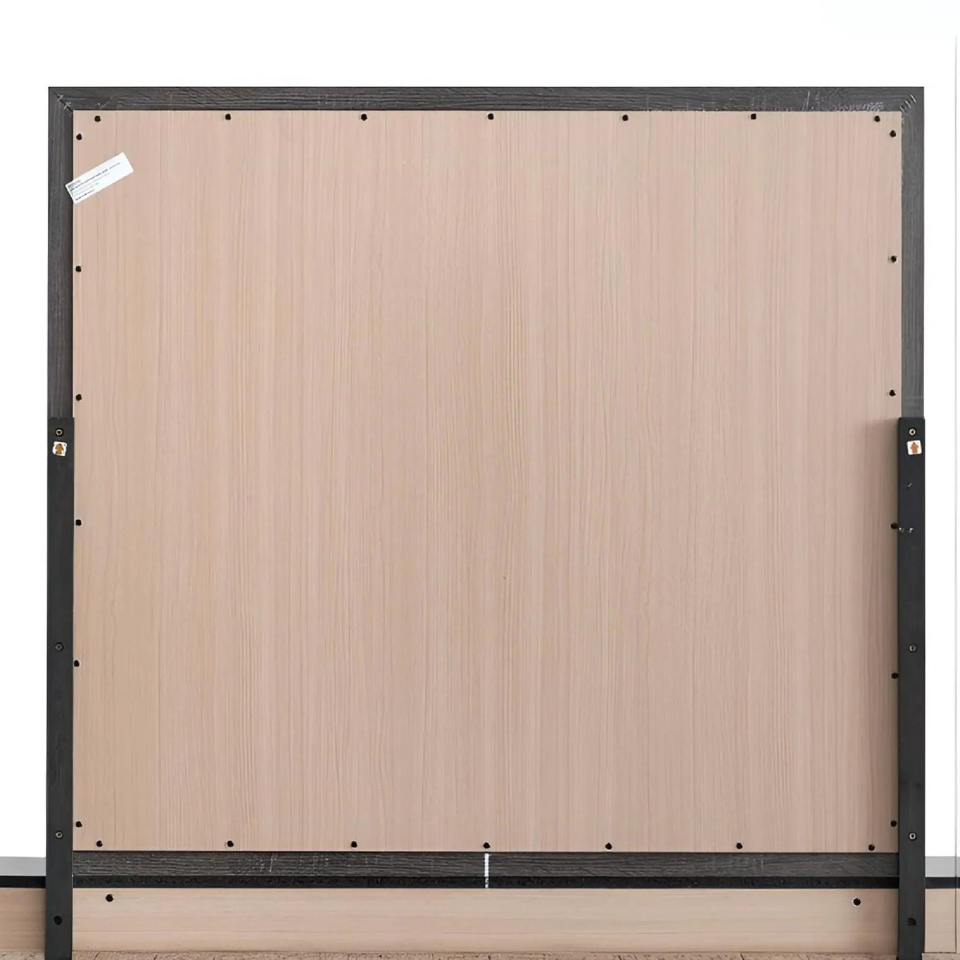 Glasgow mirror back view with dark frame and light plywood backing on Tampa Home & Garden Store