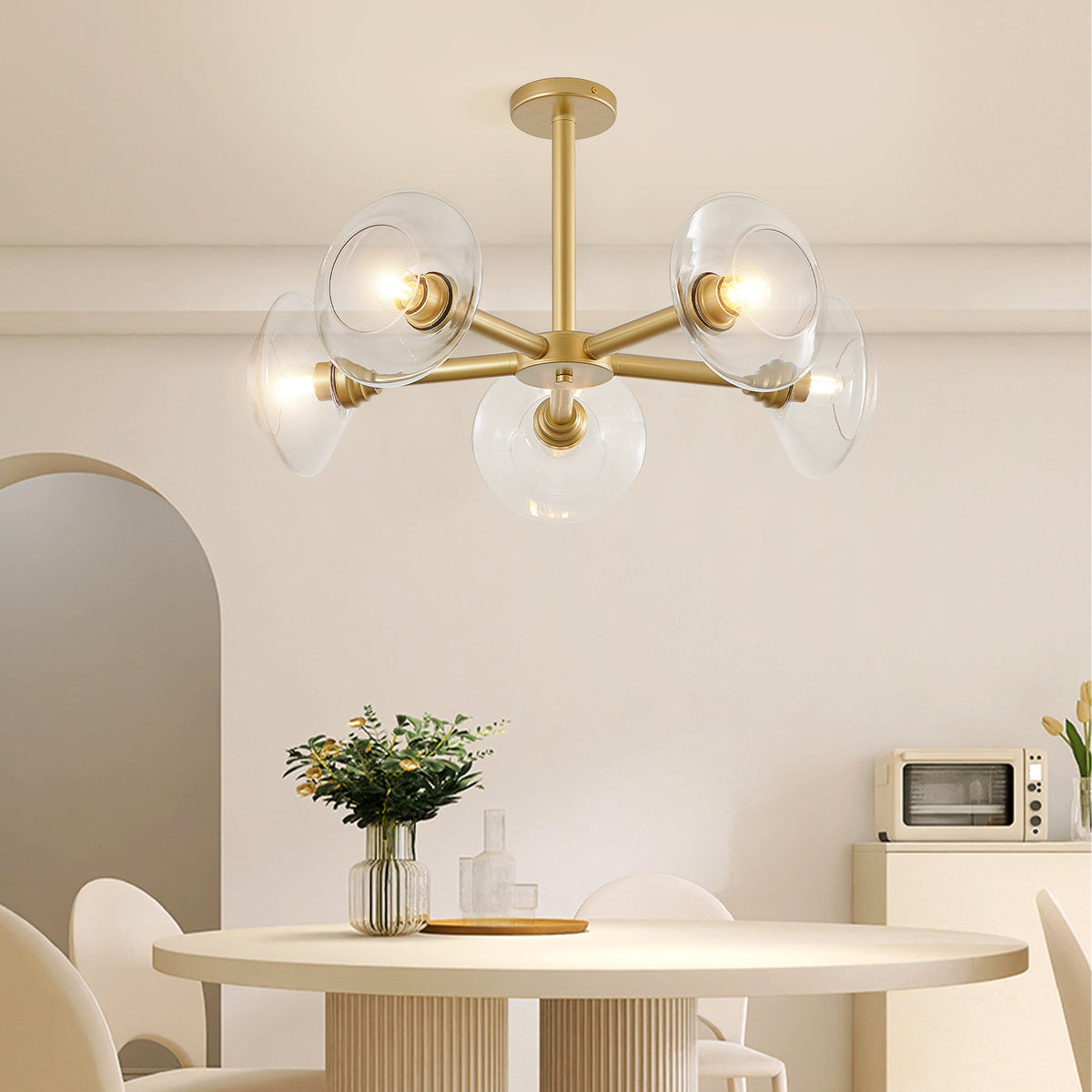Chandelier 26in modern gold 5-light Sputnik with clear glass shades HouseOfZazla on Tampa Home & Garden Store