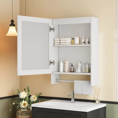 White 3 in 1 wall-mounted bathroom mirror cabinet with adjustable shelf and towel bar on Tampa Home & Garden Store
