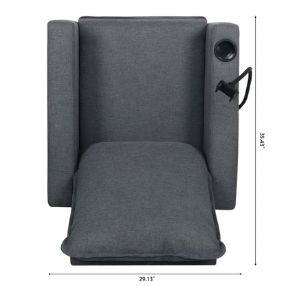 HouseOfZazla gray fabric recliner chair with built-in phone holder and cup holder on armrest on Tampa Home & Garden Store