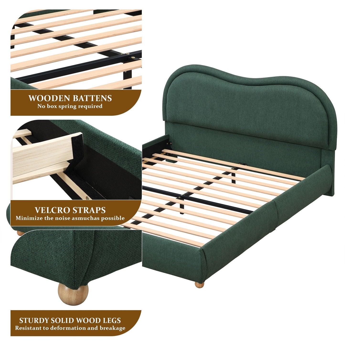 Upholstered Platform Bed with Curved Headboard