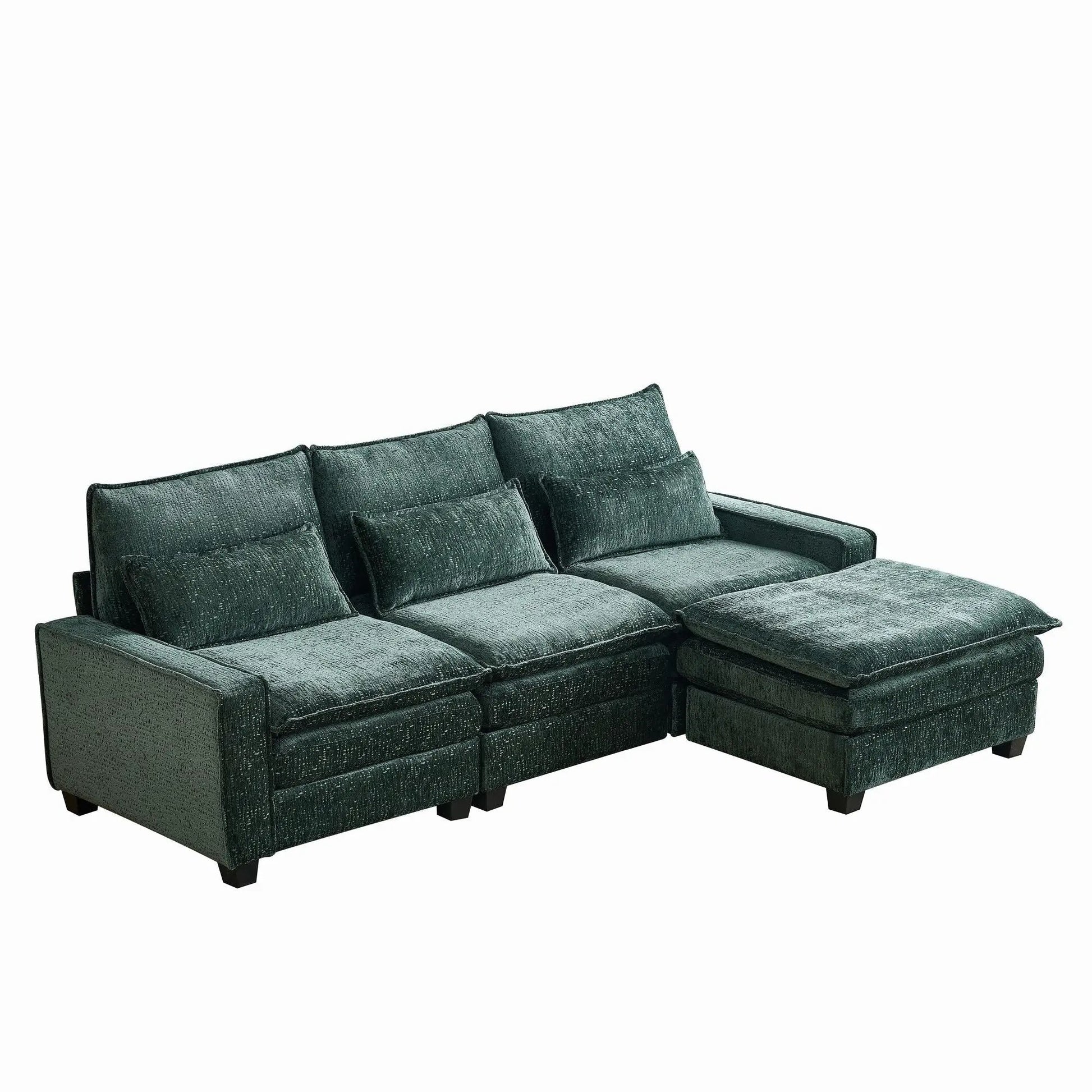 Modern Comfy L-Shaped Sectional Sofa With Movable Ottoman, teal textured upholstery, 2-piece set on Tampa Home & Garden Store