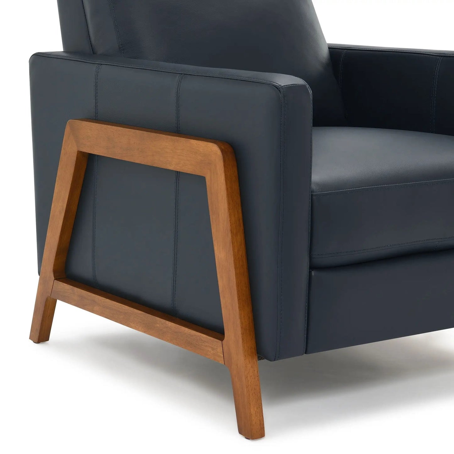 Richland Push Back Recliner Chair navy blue leather with solid wood legs on Tampa Home & Garden Store