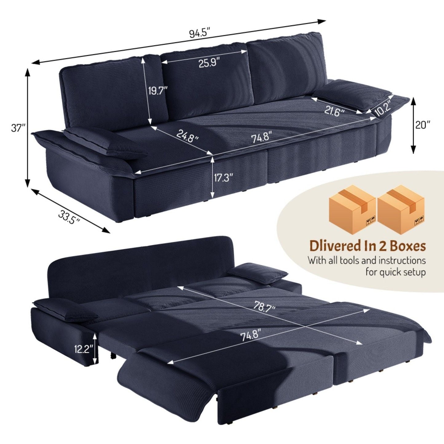 King Size Pull Out Sofa Bed and Chaise Lounge