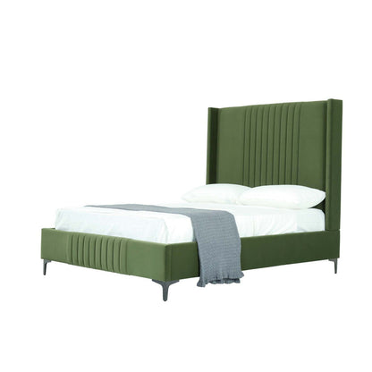 Promenade bed with upholstered headboard and slats, green velvet, HouseOfZazla on Tampa Home & Garden Store