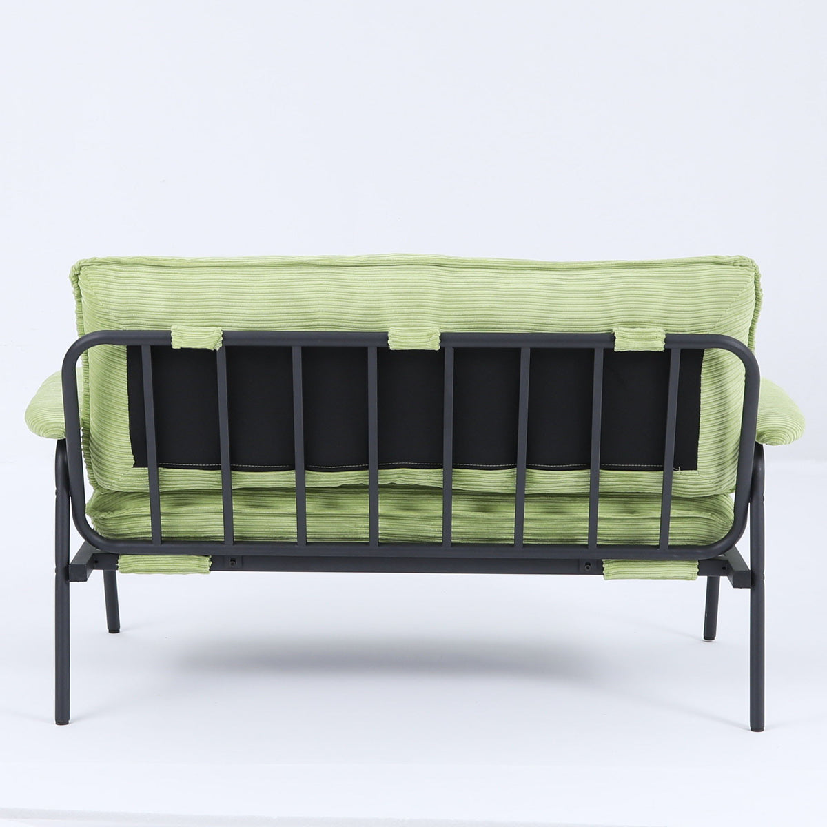 Modern metal-frame sofa with lime-green corduroy cushions and black grid frame on Tampa Home & Garden Store