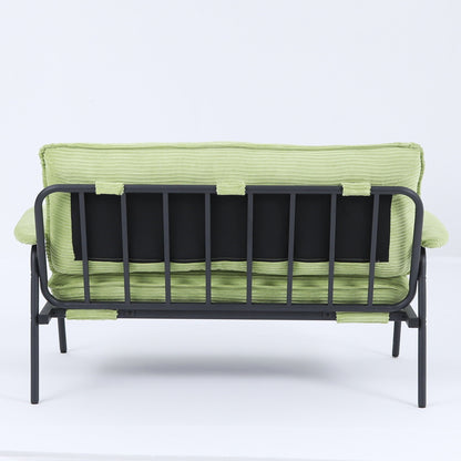 Modern metal-frame sofa with lime-green corduroy cushions and black grid frame on Tampa Home & Garden Store