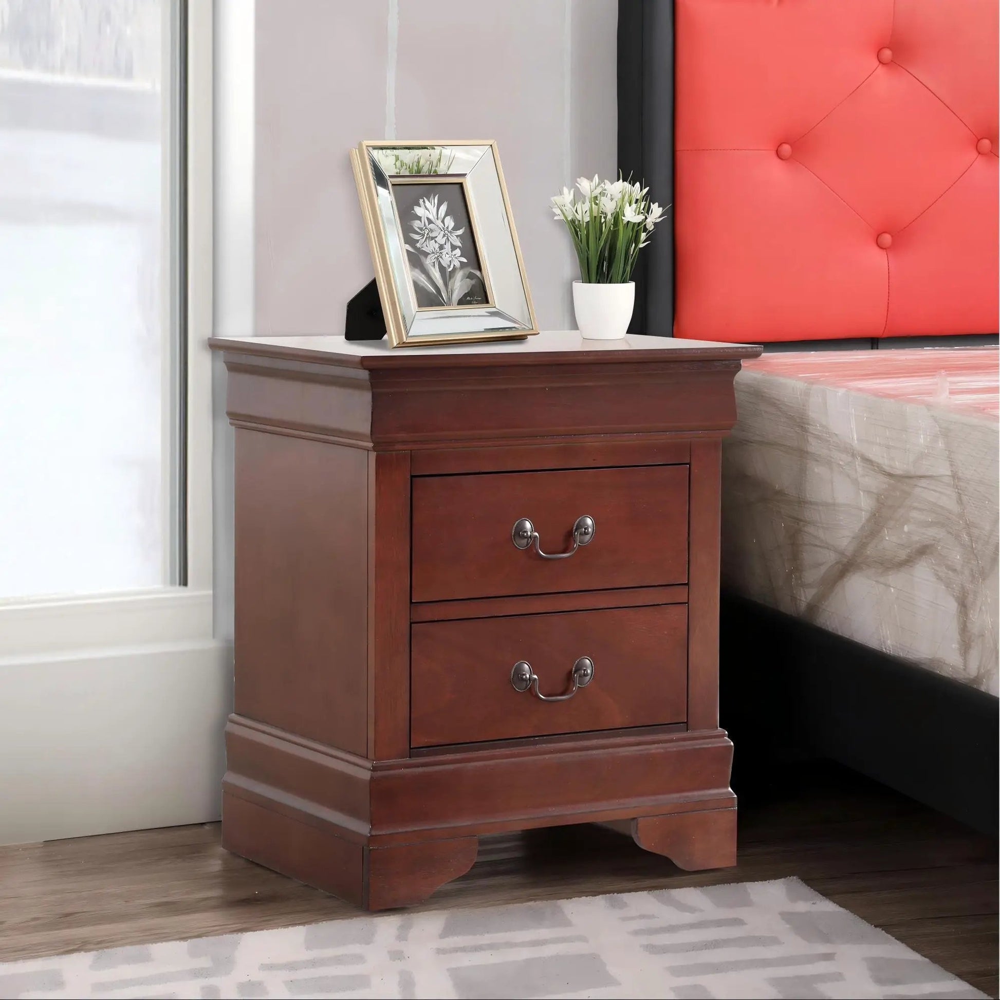 Traditional Style Nightstand three-drawer dark wood with metal pulls by Unique Piece Furniture on Tampa Home & Garden Store