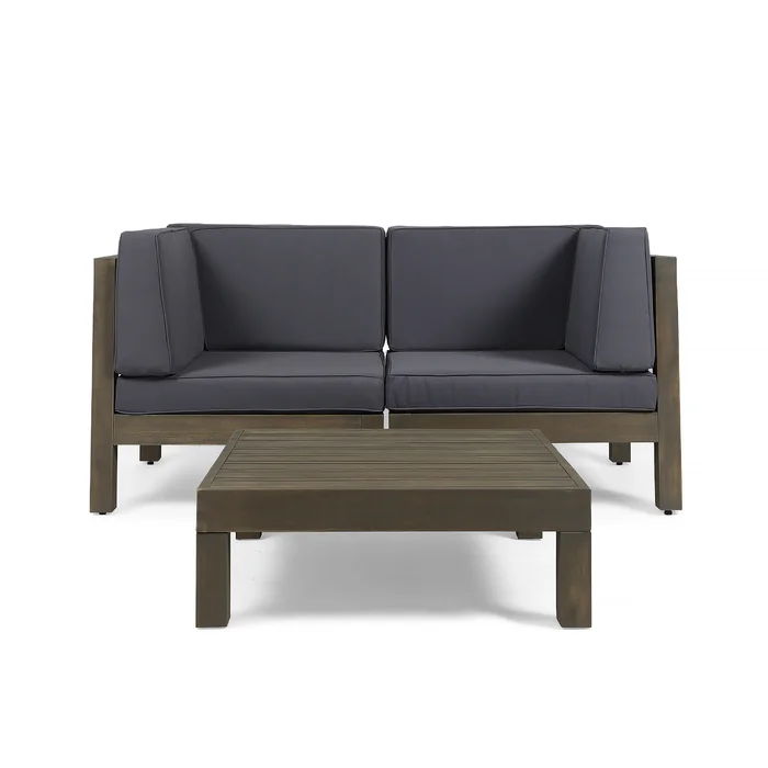 Brava X-Back 2 Seater Sectional with Coffee Table by HouseOfZazla wood frame gray cushions on Tampa Home & Garden Store