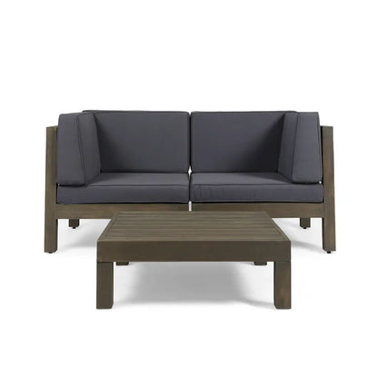 Brava X-Back 2 Seater Sectional with Coffee Table by HouseOfZazla wood frame gray cushions on Tampa Home & Garden Store
