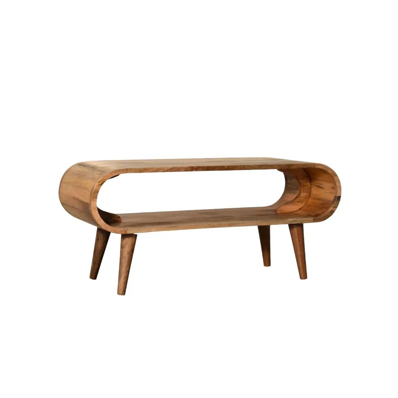 Amaya Nordic Style Wooden Coffee Table with natural wood finish and curved hollow frame on Tampa Home & Garden Store