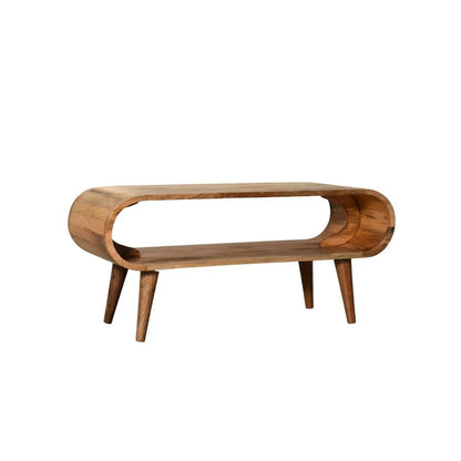 Amaya Nordic Style Wooden Coffee Table with natural wood finish and curved hollow frame on Tampa Home & Garden Store