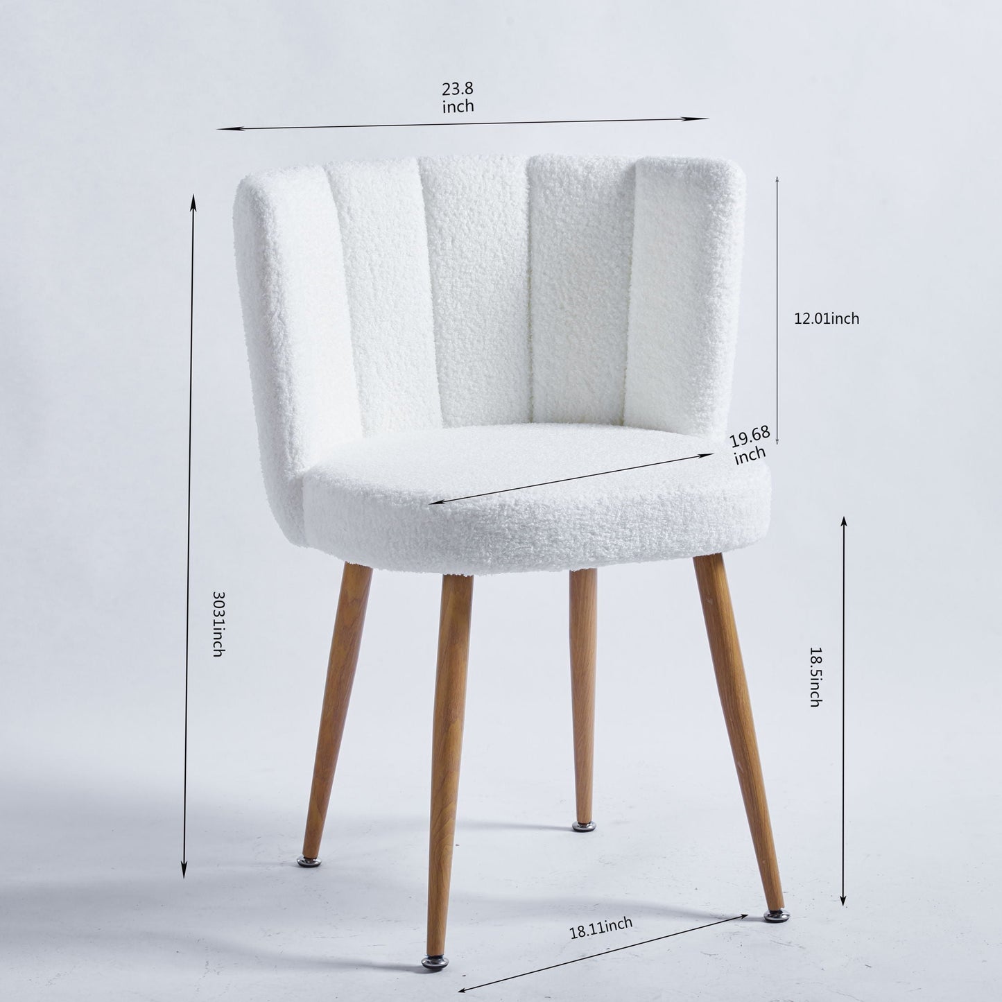Ergonomic Dining Chair set of 2 by HouseOfZazla in white boucle with wooden legs on Tampa Home & Garden Store