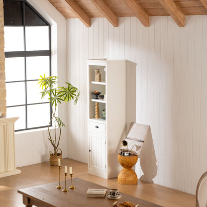 Retro White Tall Display Shelf and Cabinet