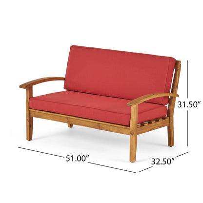 Outdoor chat set loveseat with red cushions and wooden frame by HouseOfZazla, 2-piece outdoor set on Tampa Home & Garden Store