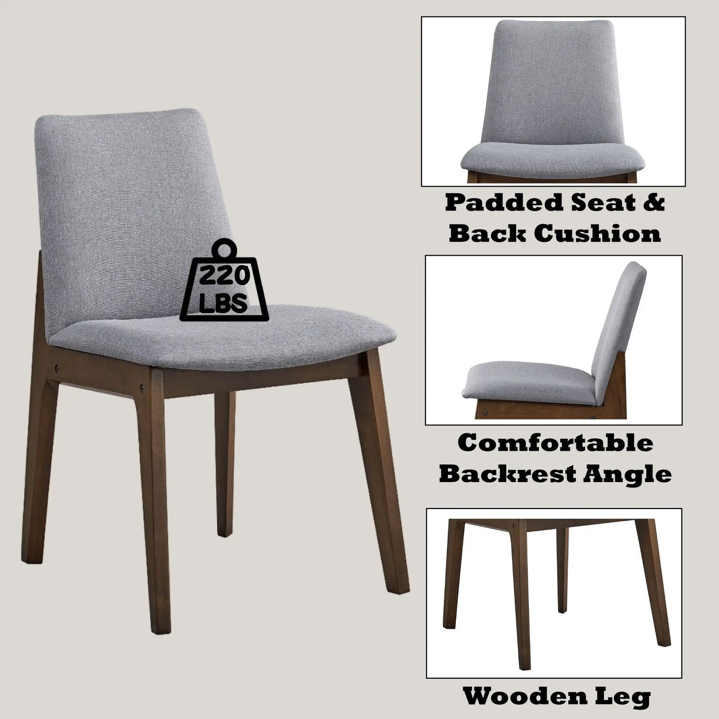 Kaela Side Chair Set of 2 Light Gray Fabric