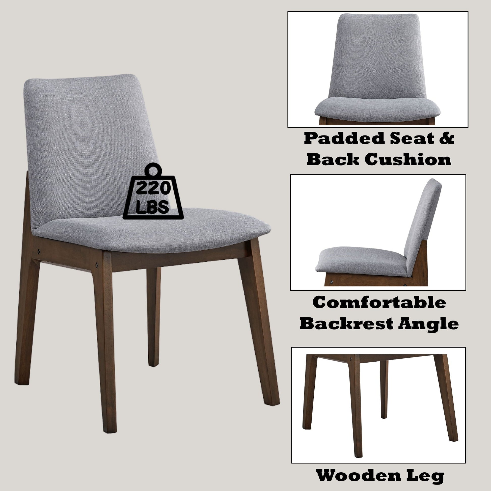 Kaela Side Chair Set of 2 in gray fabric with padded seat and back cushion by HouseOfZazla on Tampa Home & Garden Store