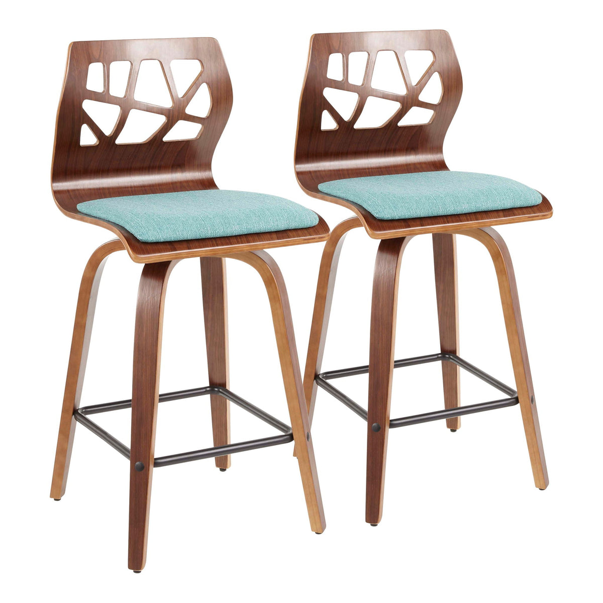 Mid-Century Modern Counter Stool Set with Swivel, 2 stools with teal cushions HouseOfZazla on Tampa Home & Garden Store